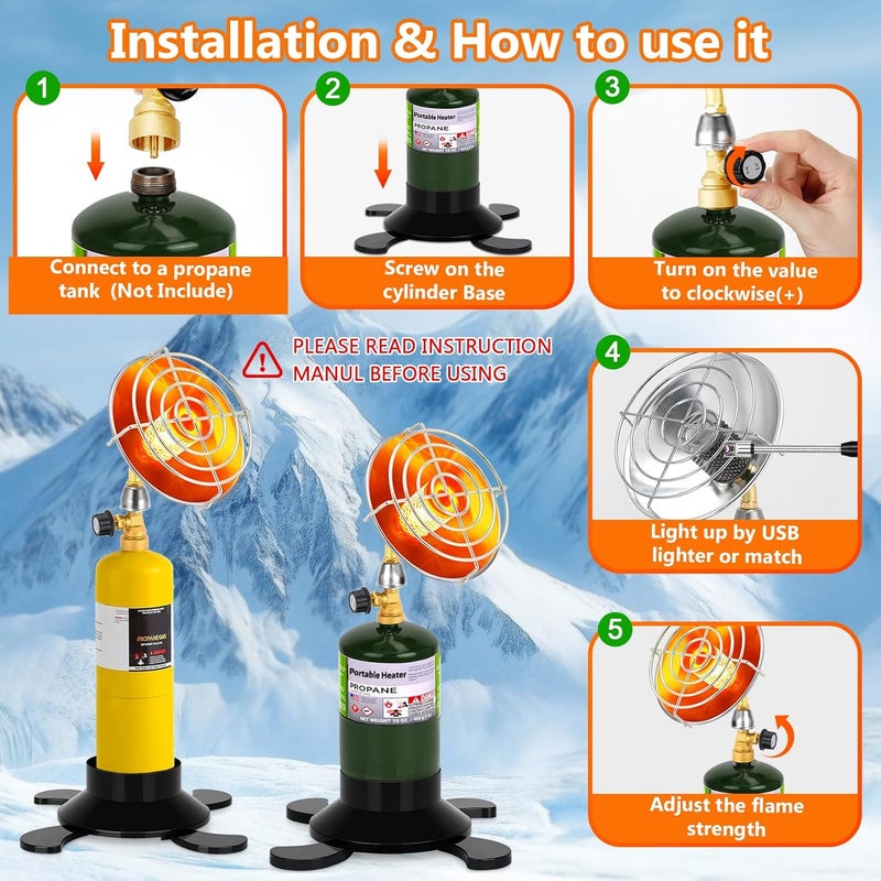 GasCalorix Portable Propane Heater for Camping Outdoor, Space Patio Garage Heater with Control Valve Cordless, Tent Heaters with Foldable Tank Holder for Winter Tent Hiking Ice Fishing Hunting - Image 4